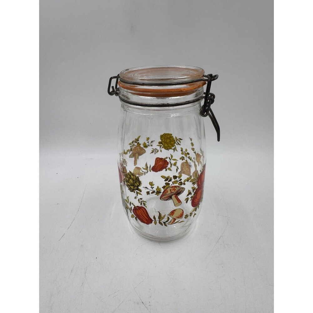 Vintage 1.5L Hinged Lid Glass Jar Made in France Mushrooms, Peppers. Tomatoes